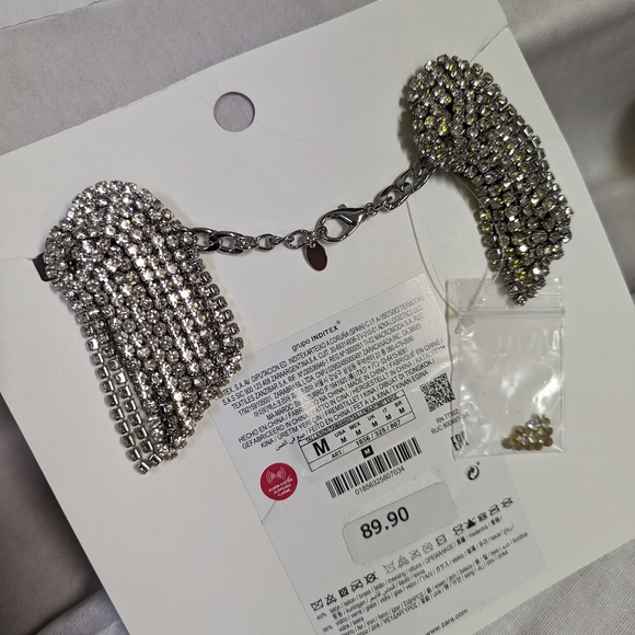 ZARA MAXI RHINESTONE JEWEL STATEMENT NECKLACE SILVER - Picture 7 of 9